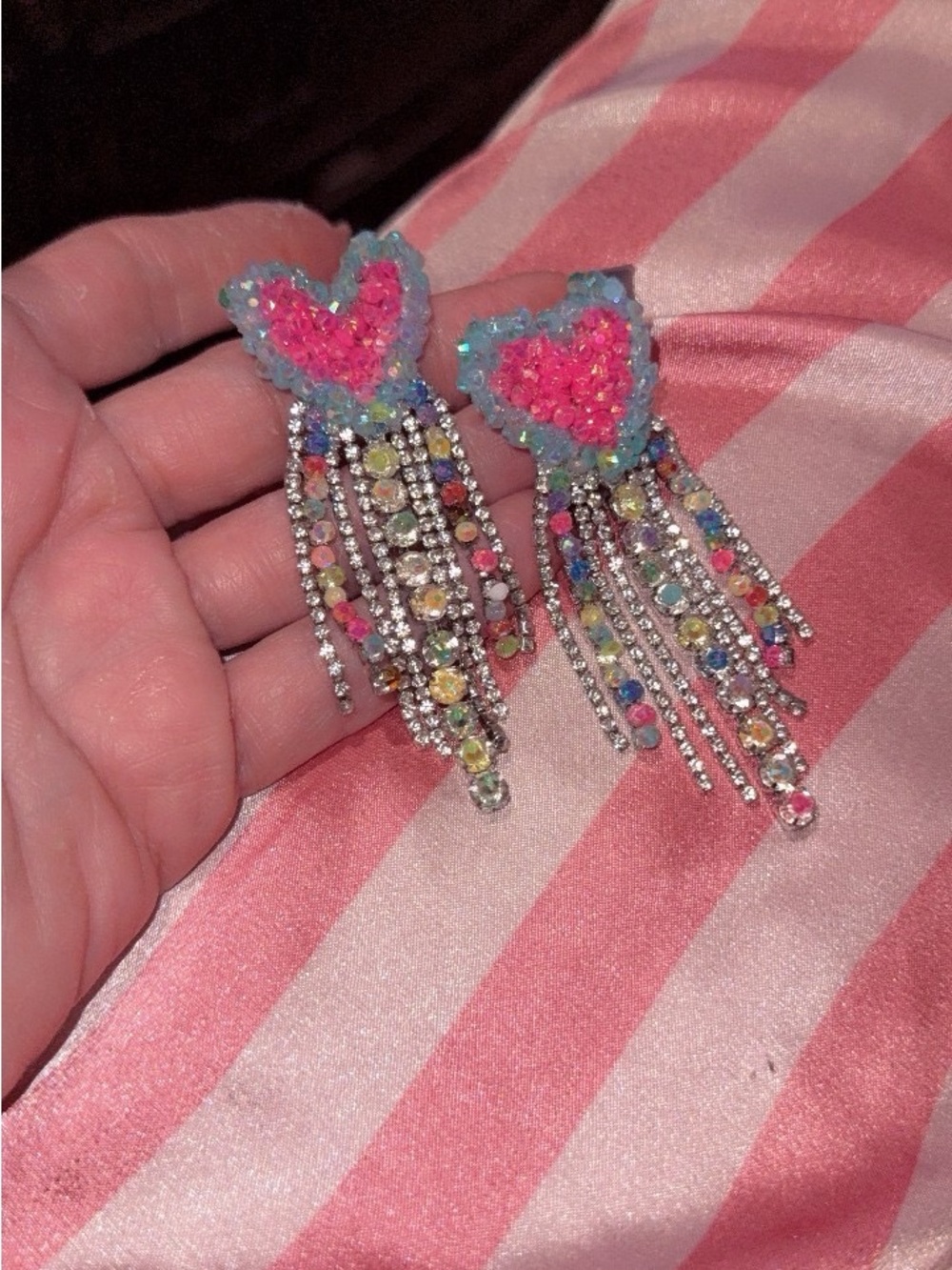 Cotton Candy Bling Fringe gem earrings-